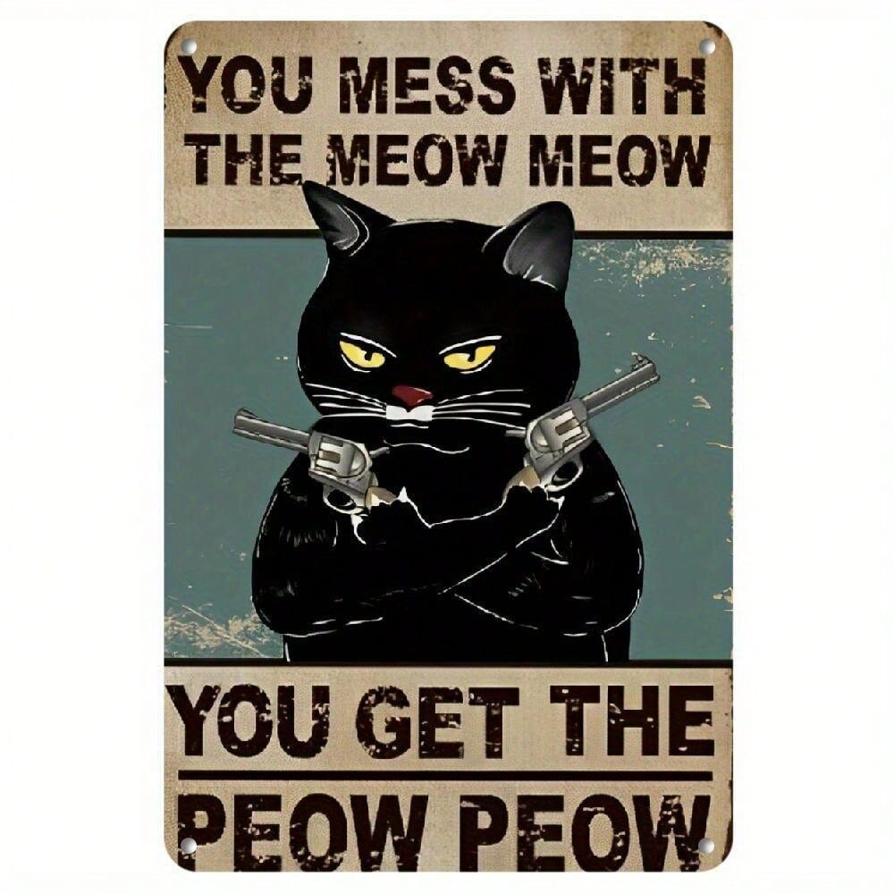 Funny Cat Tin Sign Vintage Wall Art 8x12 Inch Home Decor with Saying Metal Poster разноцветный