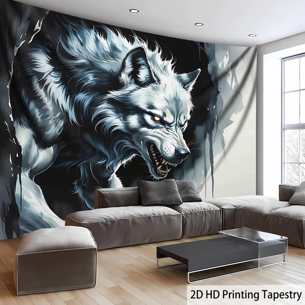 1pc Ultra Large Fierce Wolf Landscape Tapestry HD Digital Print Polyester Wall Hanging with 3D Effect Realistic Animal Art