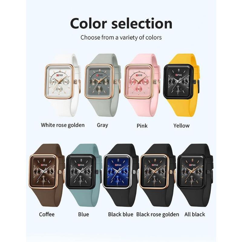 Fashion Women Men Watches Silicone Strap Creative Quartz Watch Square Watch Multi-function Clocks Wristwatch Gift