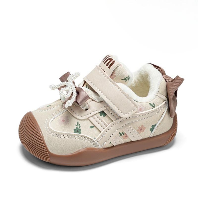 Winter Baby Girls' Walking Shoes (0-3 Years), Infant Bow Shoes, Girls' Princess Boots, Warm Children's Fleece-Lined Shoes.