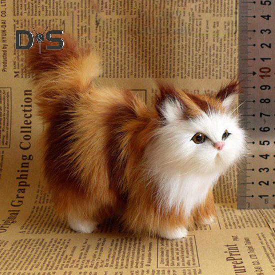Simulation Cat Ornament Realistic Plush Kitty Toy Faux Fur Animals Model Furry Cat Doll Gift for Kids Cat Lovers