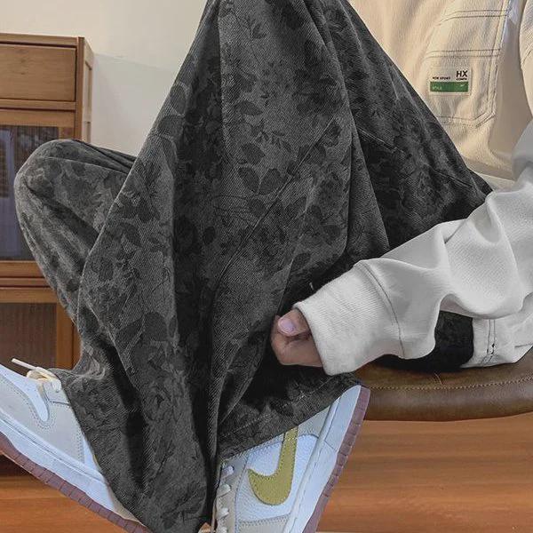 "Vintage Braune Jacquard Weitbeinige Overalls - Lockere Lässige Frühjahrshose"