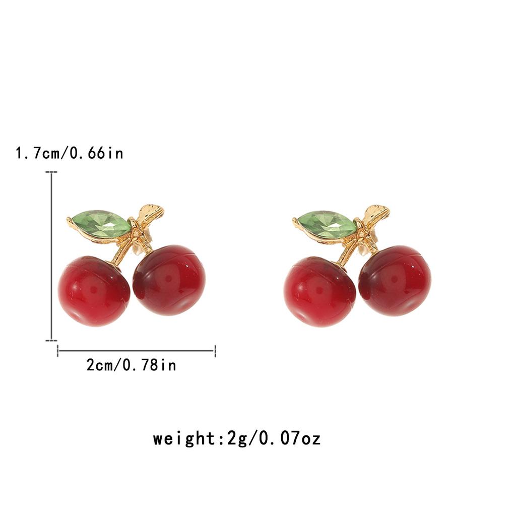Trendy and fashionable summer sweet red cherry full diamond earrings, simple earrings, niche high-end feel