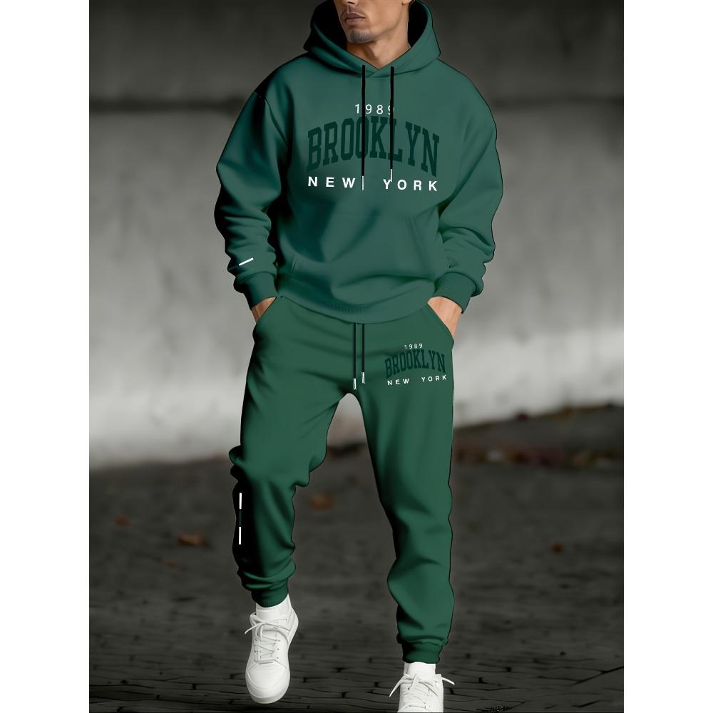 

Fashionable Men s Casual 2 Piece Set with Letter Flag Print Drawstring Hooded Sweatshirt and Drawstring Outdoor Sports Pants, Cool Set XXL
