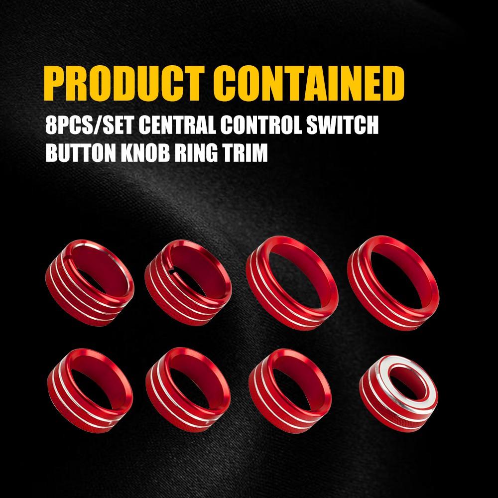 8Pcs Aluminum Central Control Switch Button Knob Ring Trim Red Fits For Chevrolet Silverado GMC Sierra 2014-2018 Car Accessories