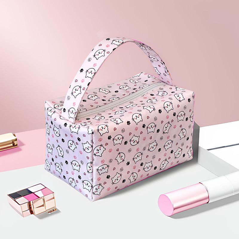 Cute Cartoon Cat Makeup Wash Bag Casual Travel Large Capacity Organizer Portable Handbag