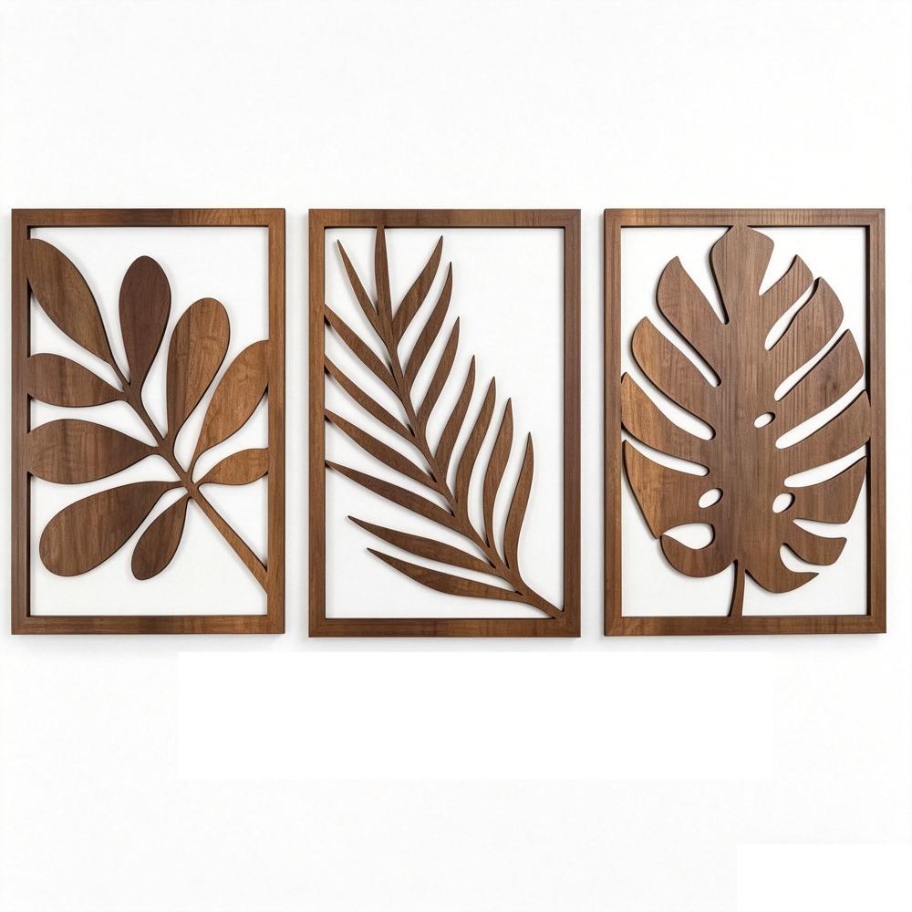 3Pcs Artistic Wooden Tropical Leaves Wall Sign Rustic Plant Wall Ornament  Indoor Home Decor