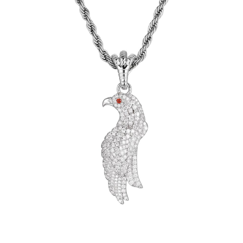 18K Gold Plated Full Pave Moissanite Eagle Pendant Necklace S925 Silver Red Eye Stone Unisex Hip Hop Twisted Rope Chain Jewelry