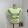 C S In The Room biShu Boat neCk Cap Sleeve Knit waiSt Tie Set 4Color