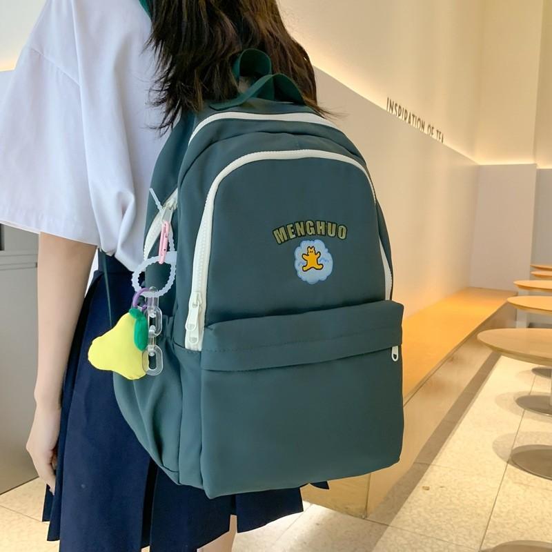 Simplified Bear Letter Printed Student Backpack With Plush Pendant For School