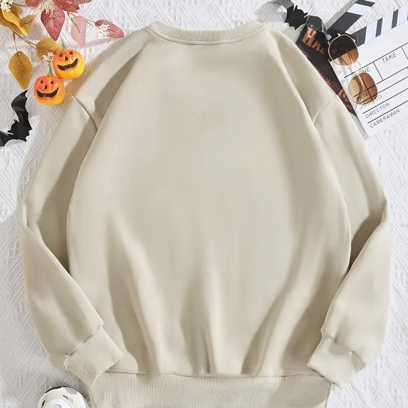 Women's Retro Printed Crew Neck Sweatshirt, Vintage Style & Oversize