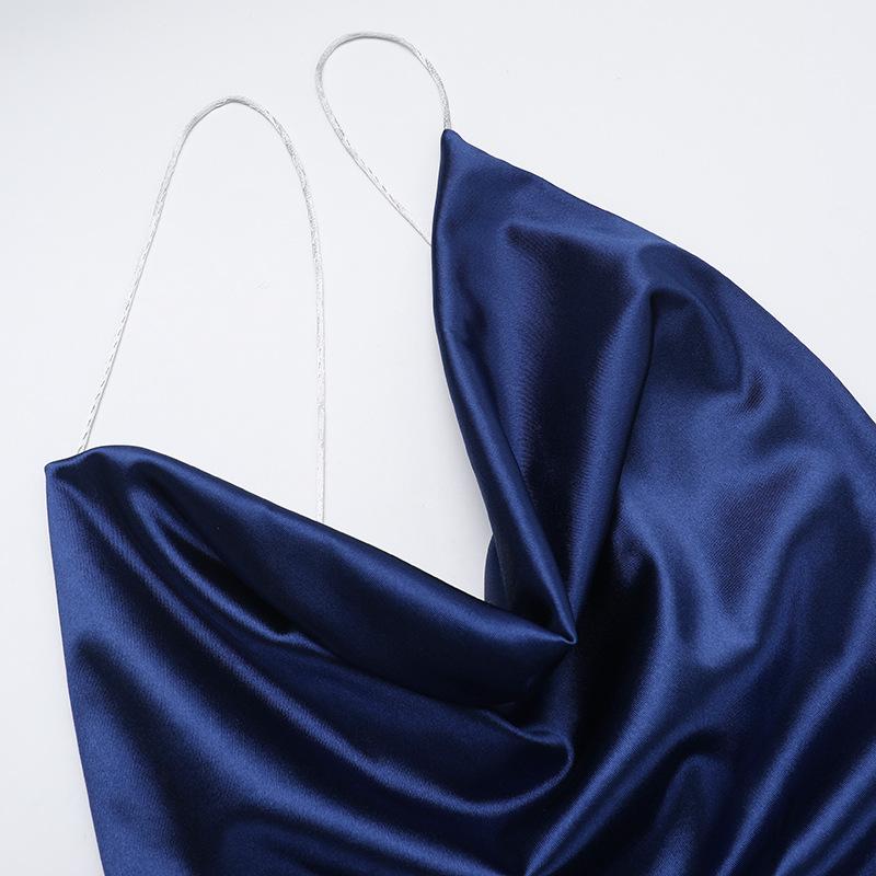 Φόρεμα Ανοιξιάτικο Γυναικείο Σικ Σικ Σέξι Ασύμμετρο με Ασημί Τιράντα Slingneck