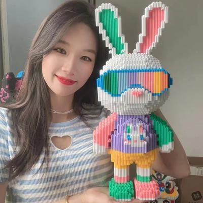 DIY Kids Toy Candy Rabbit Colorful and Cute Mini 3D Model Desktop Decoration Building Block Micro Bricks Christmas Birthday Gift