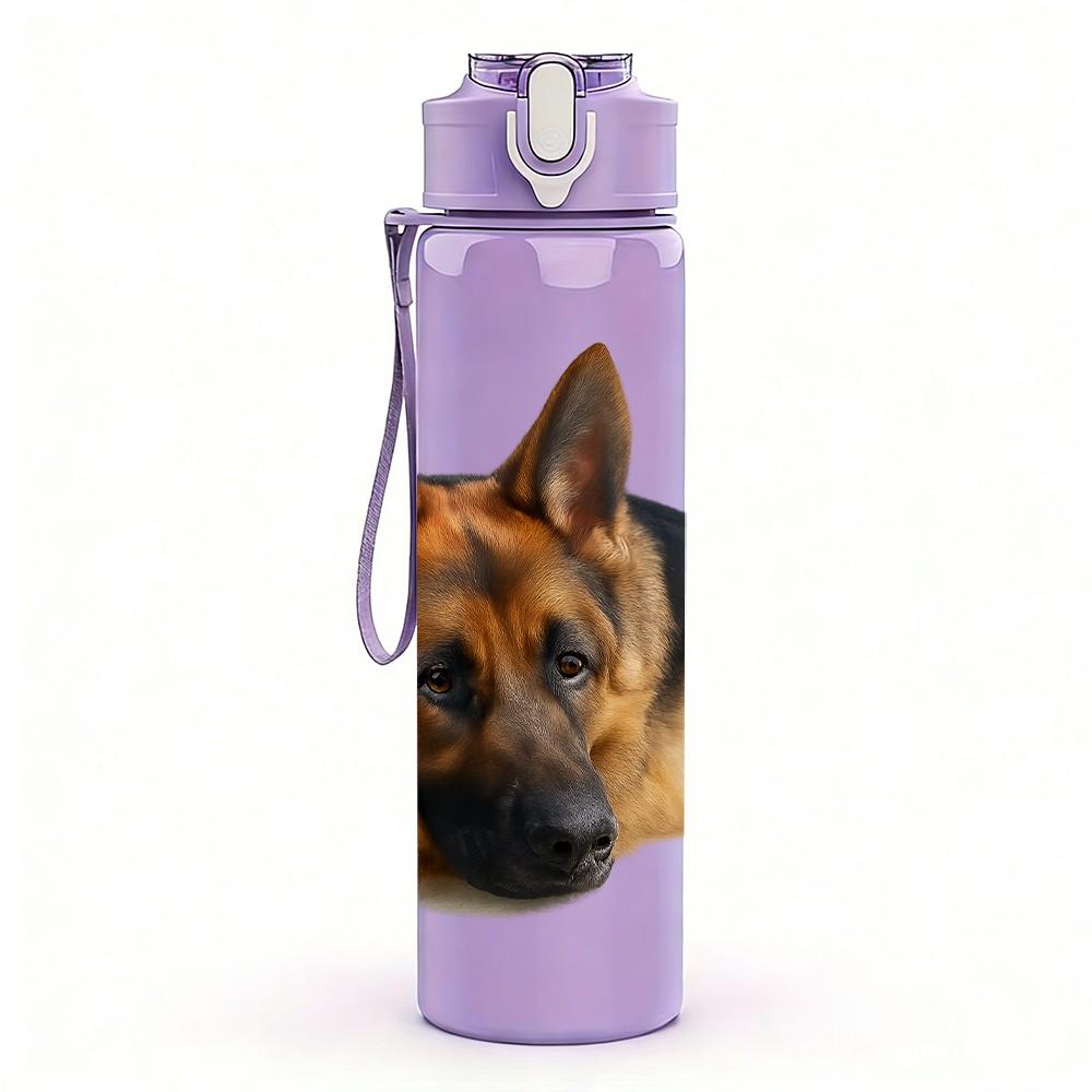 1PC Alert German Shepherd Dog 750ml Color Plastic Sports Water Bottle Leakproof Flip Straw Lid Suitable for Sports Office Home Use