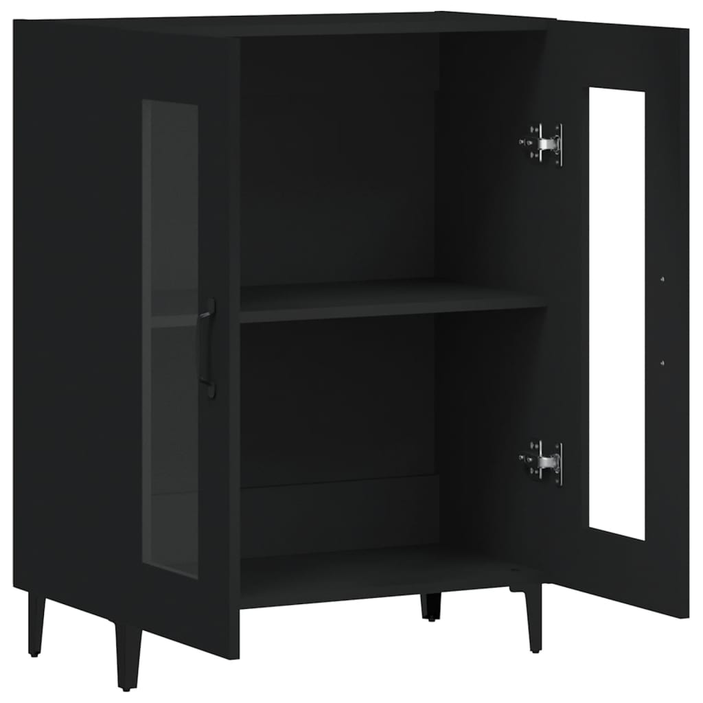 Entrance Side Cabinet / Sofa Sideboard / Living Room Storage Cabinet / Bathroom Shelf with Transparent Double Door Design, Black 69.5x34x90 Cm