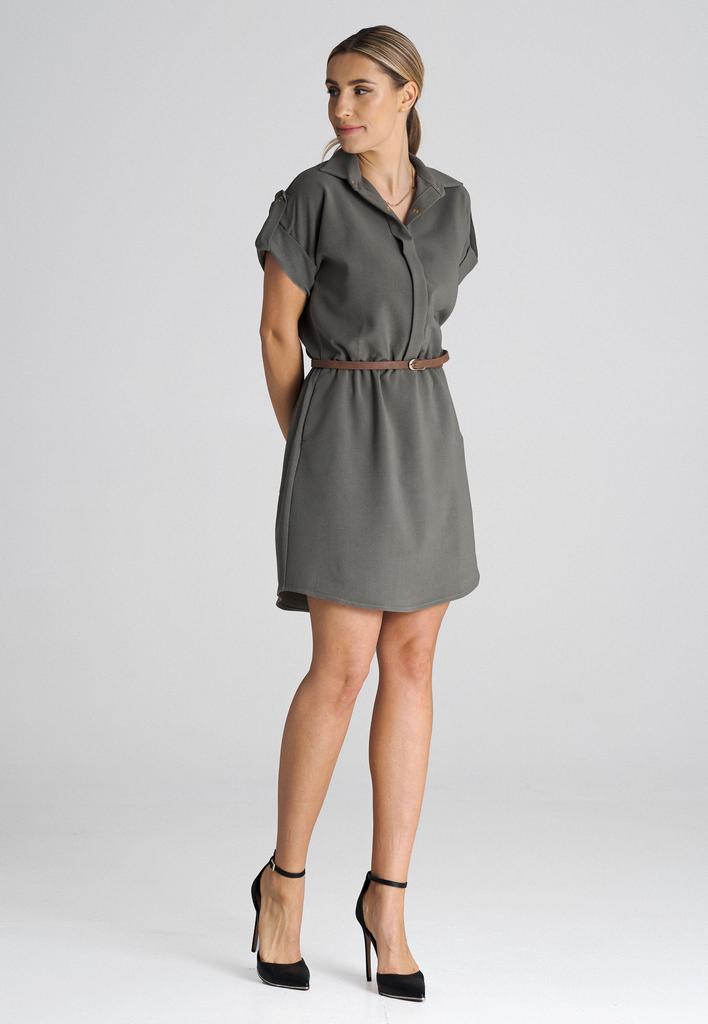 Loose Olive Green Dress with Belt M1001 Size L