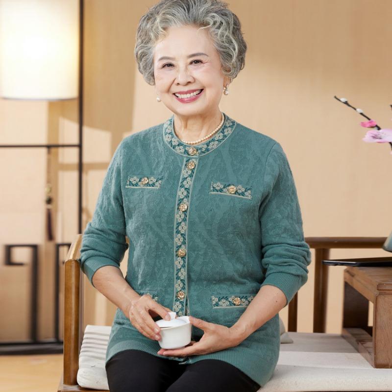 

Осенне-зимняя утолщенная вязаная куртка-свитер для пожилого мужчины и пожилой женщины, осенняя одежда для пожилого мужчины, женский кардиган для бабушки 5XL синий