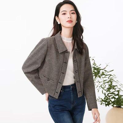 Women's Plaid Polo Collar Short Jacket