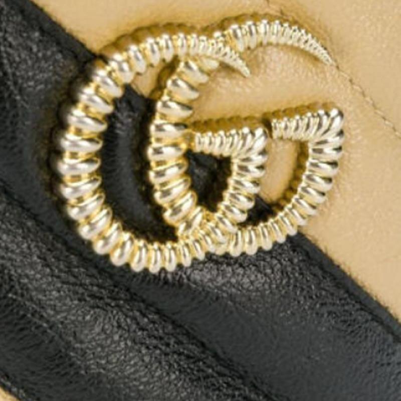 Gucci handbag GG Marmont Series Gold Label Logo Color Blocking Piping Chain Quilted Drawstring Closure Leather Bucket Bag Shoulder Crossbody Mini