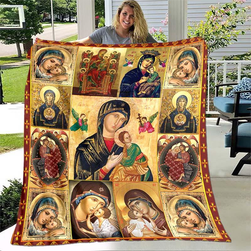 Virgin Mary Flannel Throw Blanket - Soft & Warm Digital Print Fleece,Lightweight for Sofa/Bed/Travel, Multi-Purpose Cozy Blanket