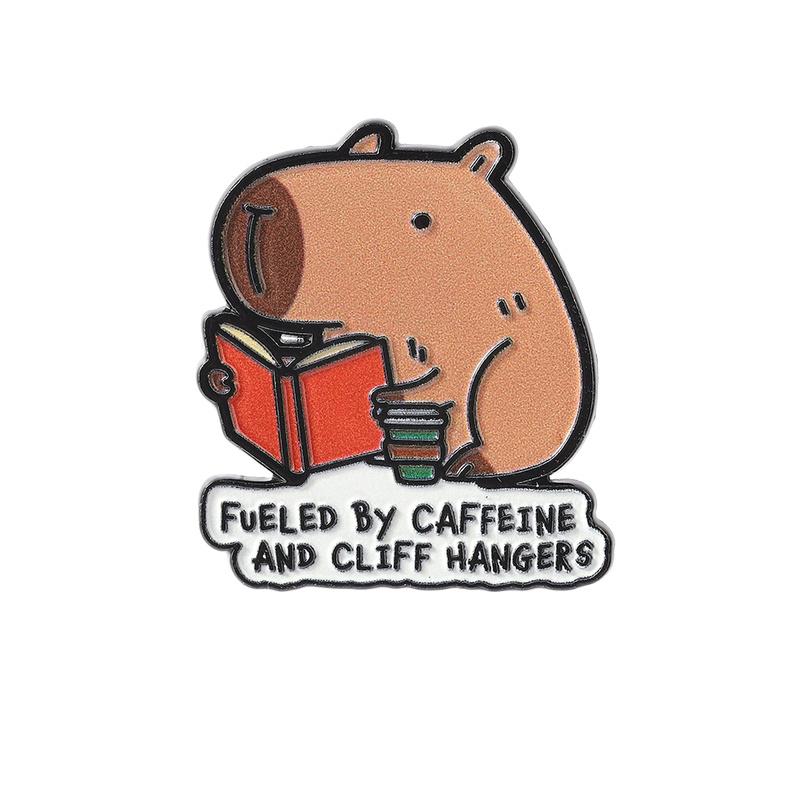 Quirky Capybara Enamel Pin Animal Brooch Read carefully Lapel Badge Fueled By Caffeine and Cliff Hangers Backpack Gift
