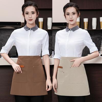 Multi-pocket Waitress Apron Solid Color Working Clothes New Half Apron Restaurant Use