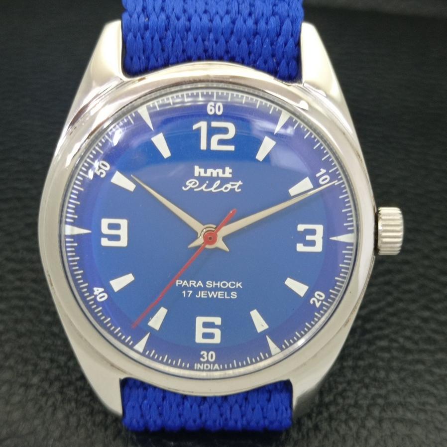 USED HMT PILOT AUTHENTIC INDIAN MENS MANUAL WINDING BLUE DIAL WATCH A430100-2 R101-a430100