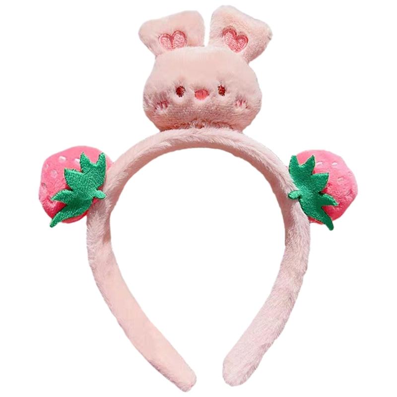 

Пухнастий полуничний кролик обруч для волосся для миття обличчя для жінок плюшева пов язка для волосся для макіяжу аксесуар для вечірнього костюма карнавальний головний убір рожевий