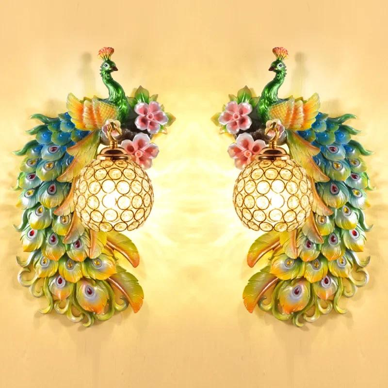 Nordic Creative Living Room Background Wall Peacock Wall European Aisle Stairs Light Luxury Simple Modern Bedroom Bedside Lamp