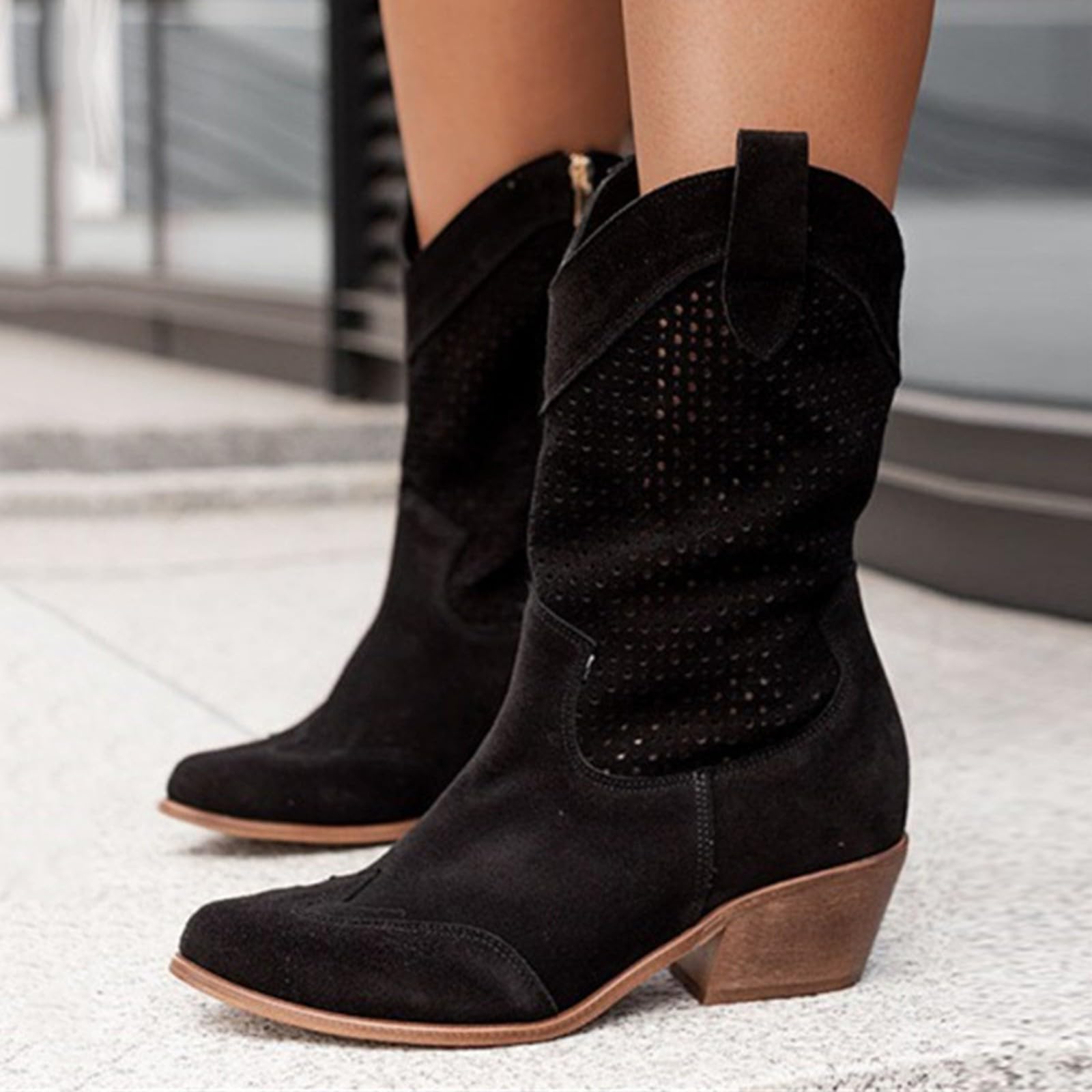 Boots Women s Costume Elegant Suede Half Boots Pointed Shoes Boots Heel Boots Half Height Western Boots Women s Boots 35
