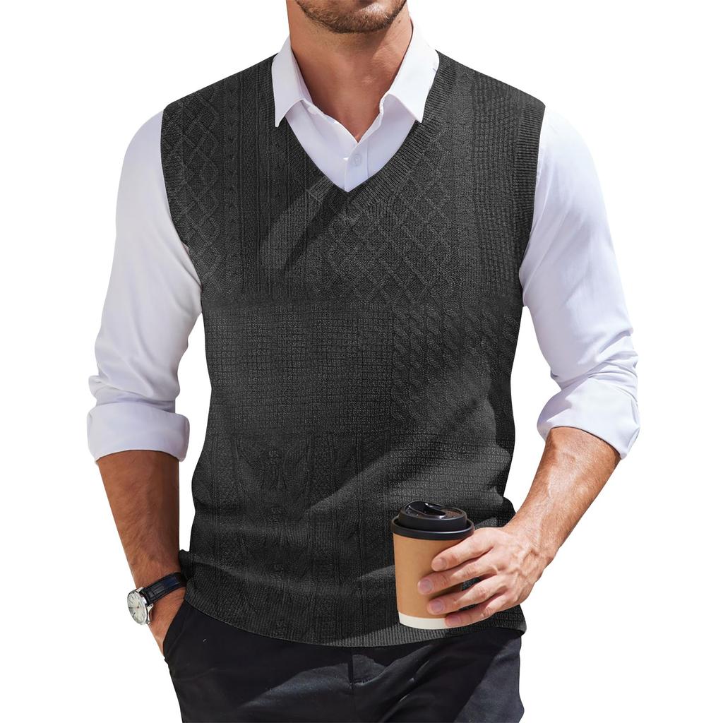 Men's Fashion Printed V-Neck Vest Sleeveless Knitted Pullover