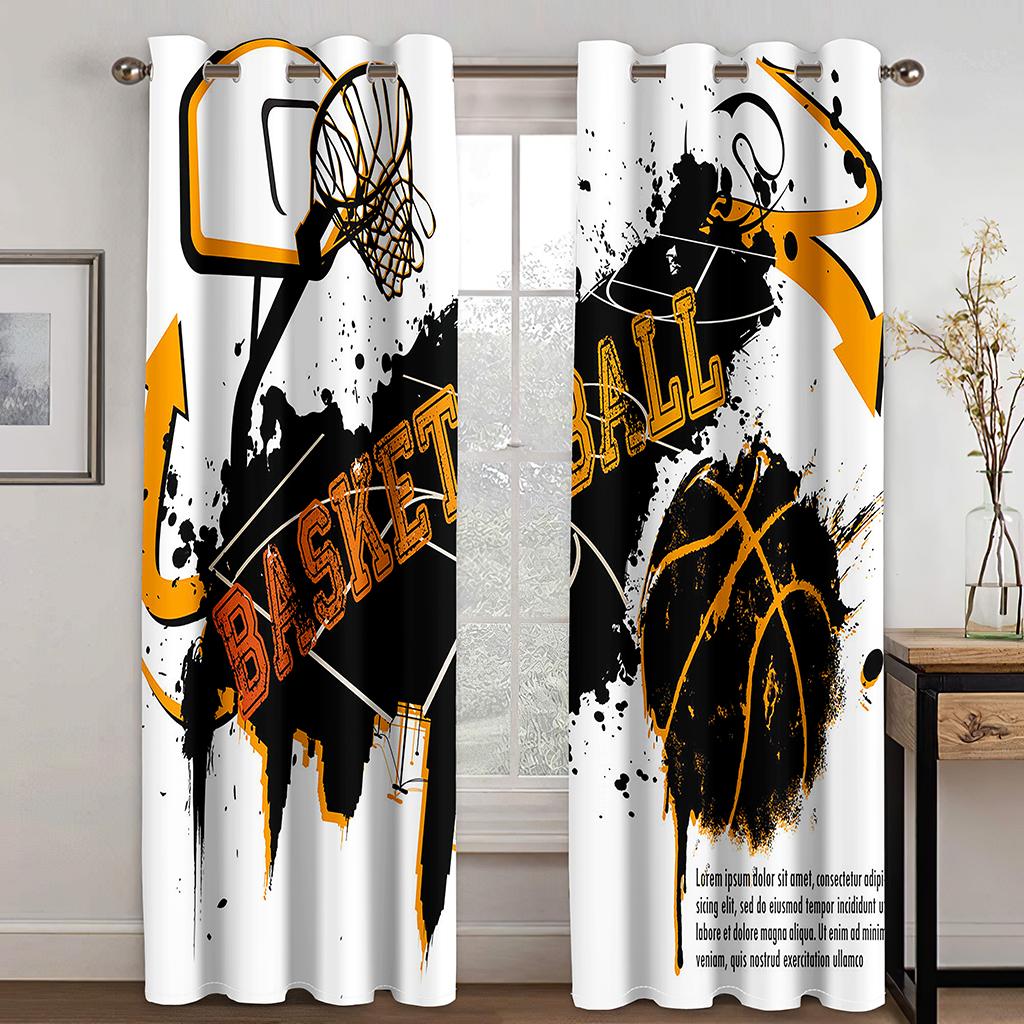 3D-Digitaldruckvorhang im Basketball-Sportstil, geeignet für Wohnzimmer, Balkon, Heimverschönerung, zweiteilig