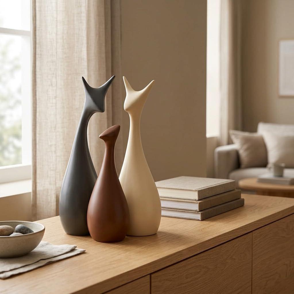 Home Decor Lucky Deer Family Matte Finish Ceramic Figures - (Set of 3, Matte Brown)