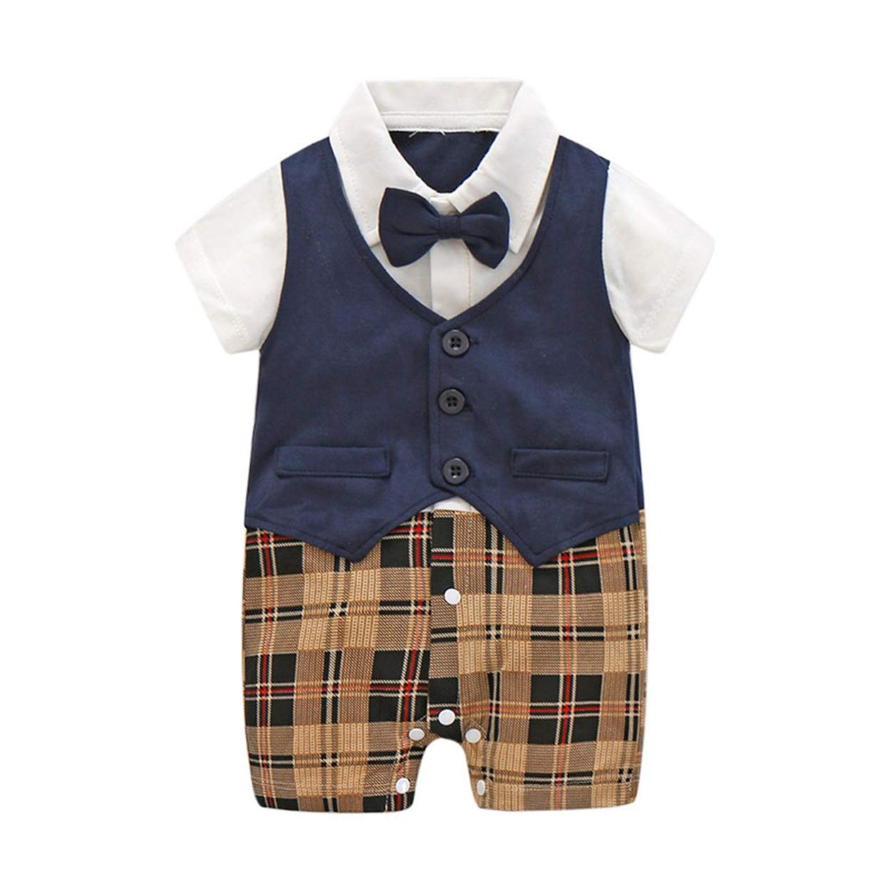 

Formal Short Baby Clothes with Bow Shrine Visit Navy Blue with Check Mum&nny Romper, Sleeve, Boys Tie, Spring/Summer, 0-24 Months, (Size 73, Pattern)