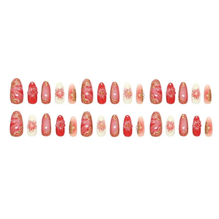 30 künstliche Fingernägel zum Aufkleben mit goldenen Akzenten und aprikosenfarbenem, durchscheinendem Effekt – für die Maniküre zu Hause oder im Nagelstudio