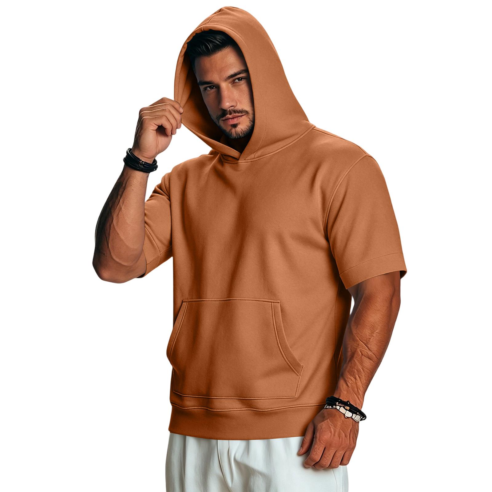 Men s Casual Retro Lightweight Short Sleeve Hoodie Pullover XXXXL