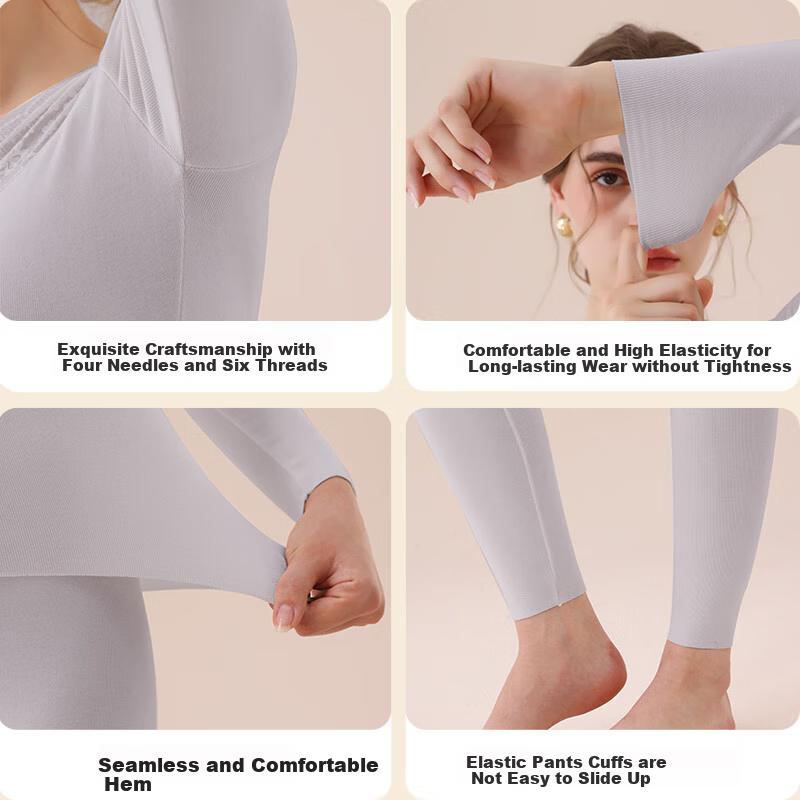 MIIOW Acrylic Thermal Women's Underwear, Lace Top, Autumn And Winter Slim-Fit Base Layer, Autumn Undershirt, Skin Base Layer, Gray