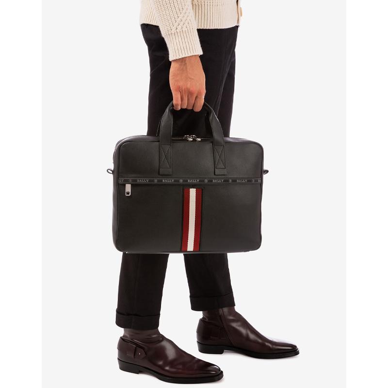 Bally Hektor Three-Color Striped Leather Briefcase Men briefcase Black 6227940