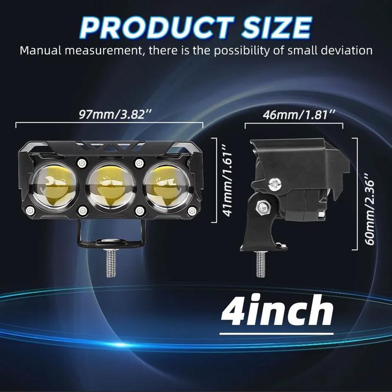 3 Lens Motorcycle LED Spotlight Dual Color Hi/Low Beam Fog Lamps for Car Trucks SUV UTV 12V 24V Lens led Headlight Driving Light