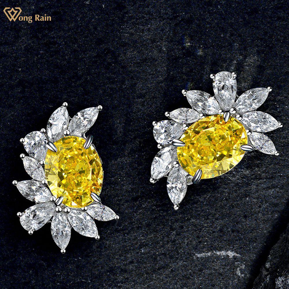 

Wong Rain романтические серьги-гвоздики из стерлингового серебра 925 пробы с огранкой льда AAAAA, цирконы, драгоценные камни, серьги-гвоздики для вечеринок, ювелирные украшения жёлтый