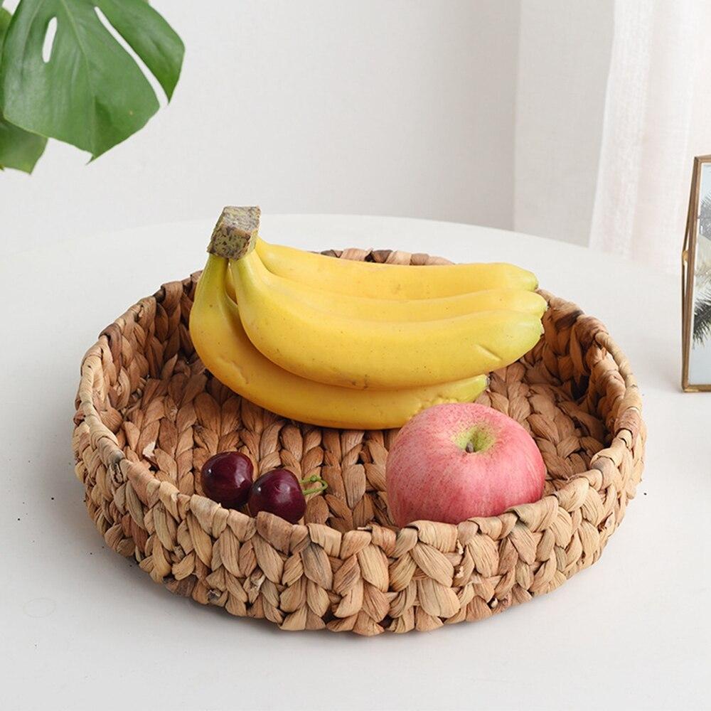 Natural Water Hyacinth Storage Baskets Round Basket Tray Fruit Tray Grass Weaving Storage Serving Trays With Handle