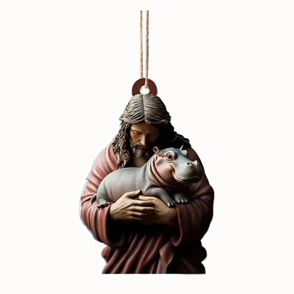 Cartoon Moo Deng Christmas Hippo Resin Figurine Pygmy Kawaii Xmas Tree Pendant Home Decoration Moo Deng Toy
