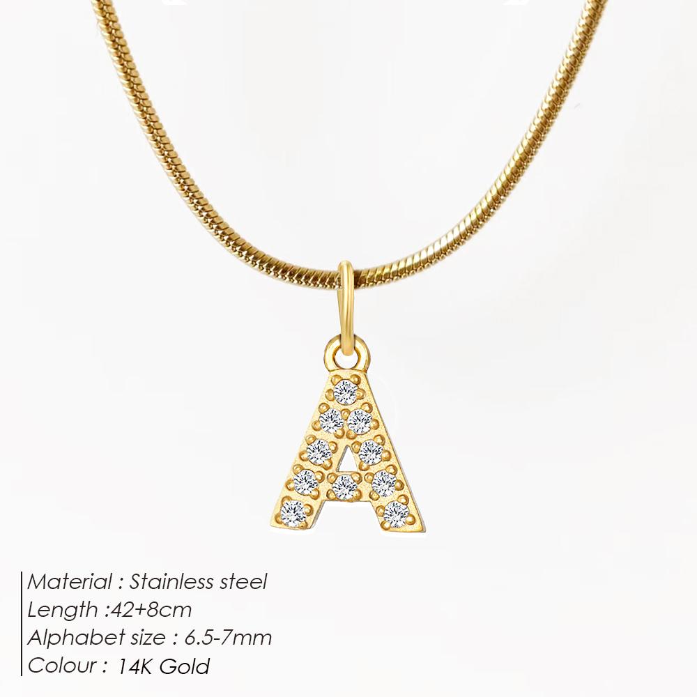 EManco Stainless Steel Diamond Initial Pendant Necklace Round Snake Chain Flat Snake Chain O Fine Chain Necklace