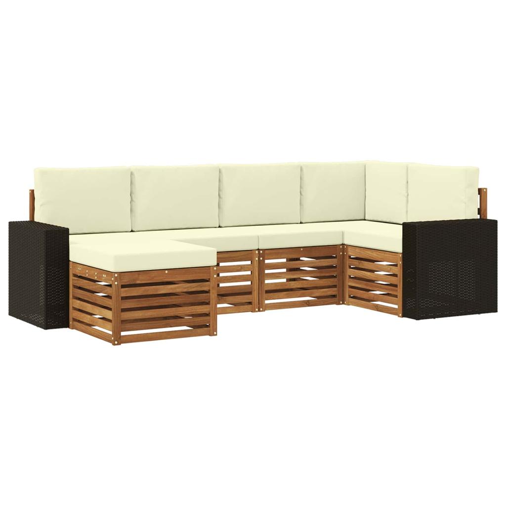 Corner Sofa Set with Cushions 6 pcs Natural and Cream