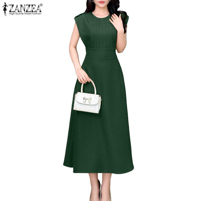 ZANZEA Women Casual Round Neck Summer Short Sleeve Elegant Dress