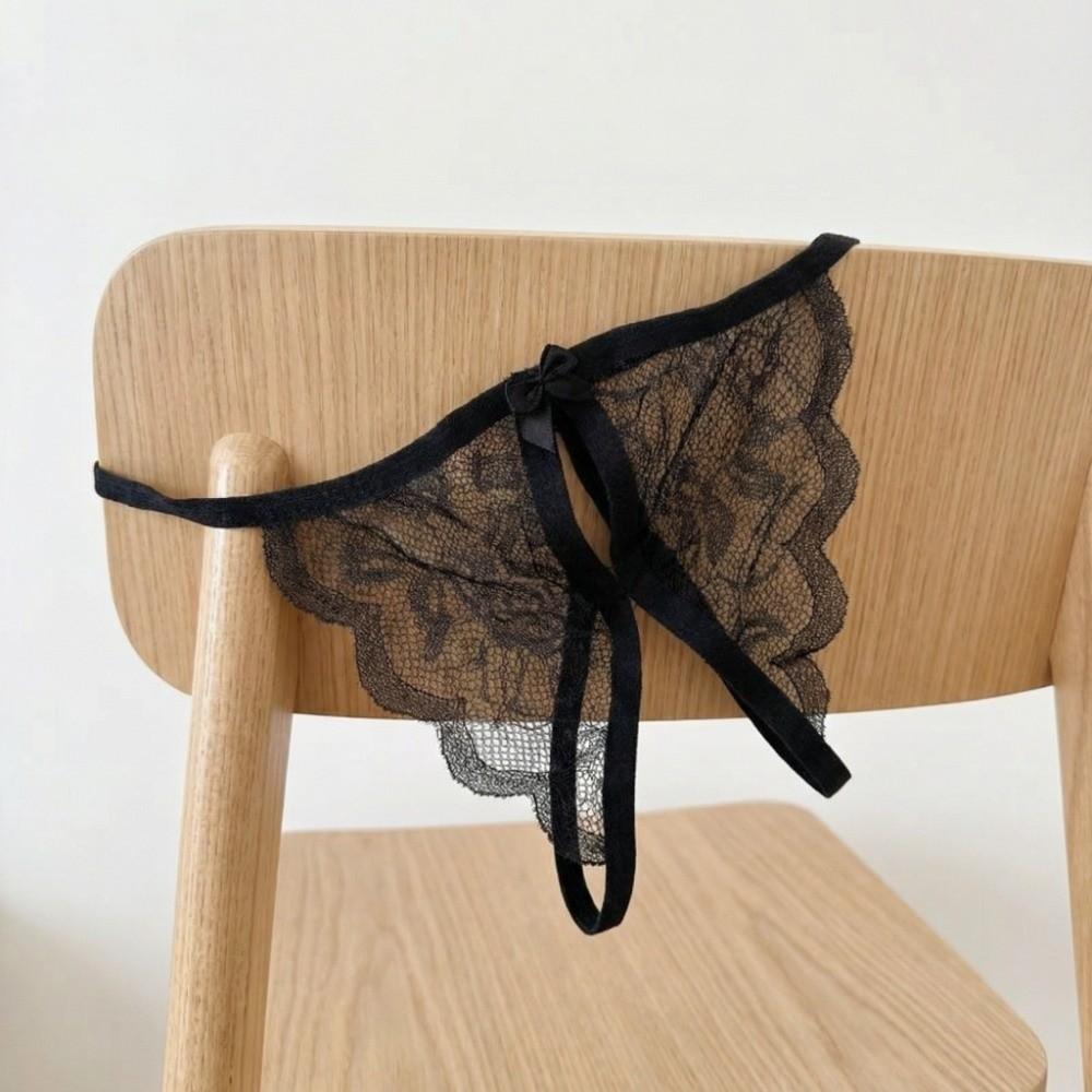 Low Waist Bow Mesh Lace Panties Open Crotch Lace Underpants Breathable Underwear for Women Ladies