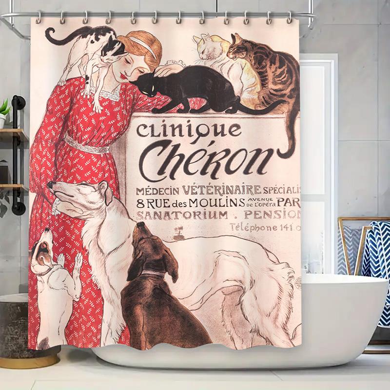 

Vintage Classic Cat Dog Shower Curtain Parisian Chic Decor For Your Bathroom W60H190(CM)-1 Pcs