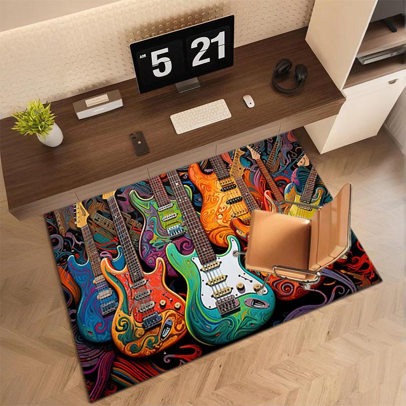 1Pc Electric guitar theme Printed circular carpet, home door mat, outdoor travel protection carpet A4
