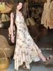 Niche Irregular Floral Print Waist-Cinching Elegant Suspender Dress for Spring & Summer