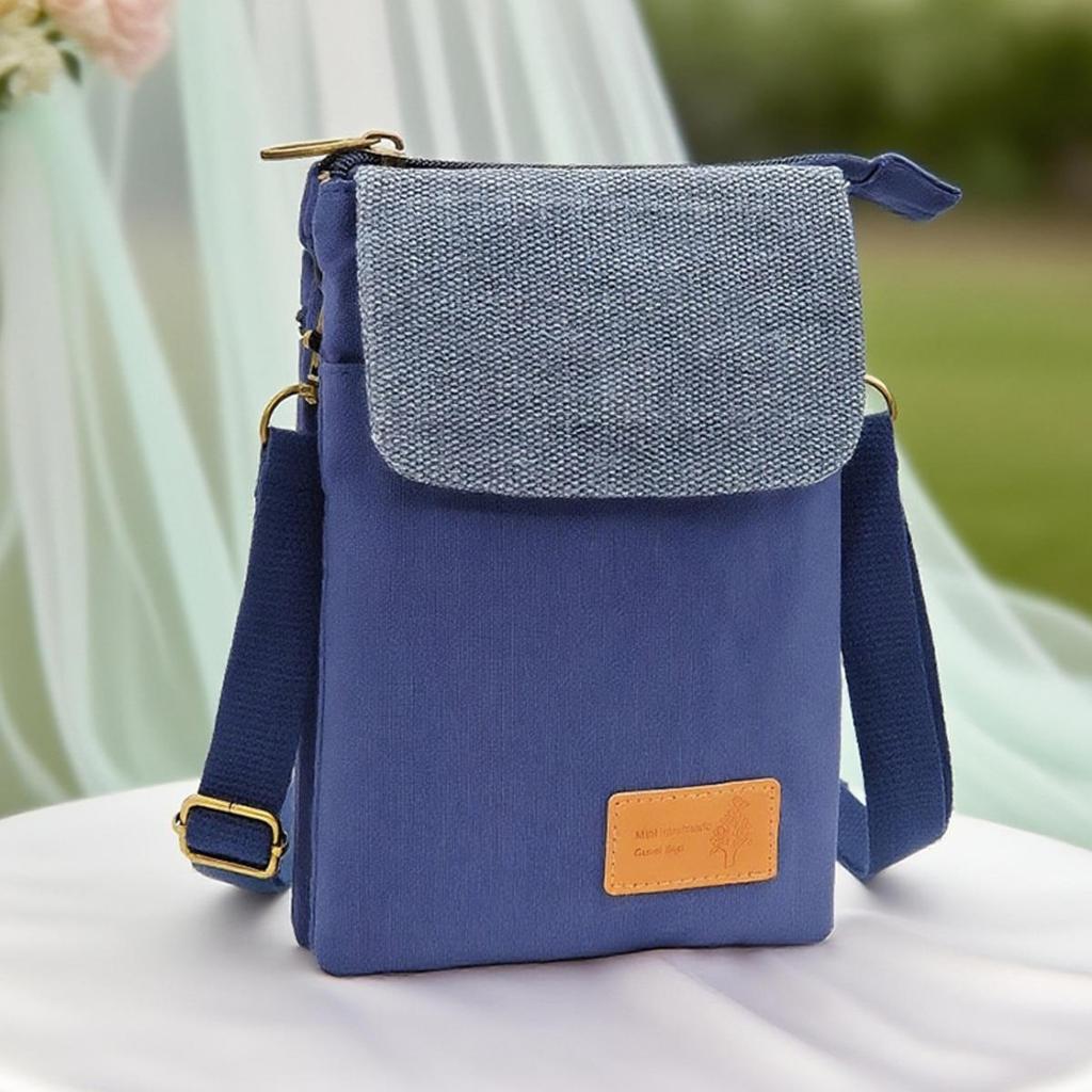 Mini Fabric Crossbody Bag  Color Contrast Cell Phone pouch  Vintage Shoulder Purse For Women Small Crossbody Bag